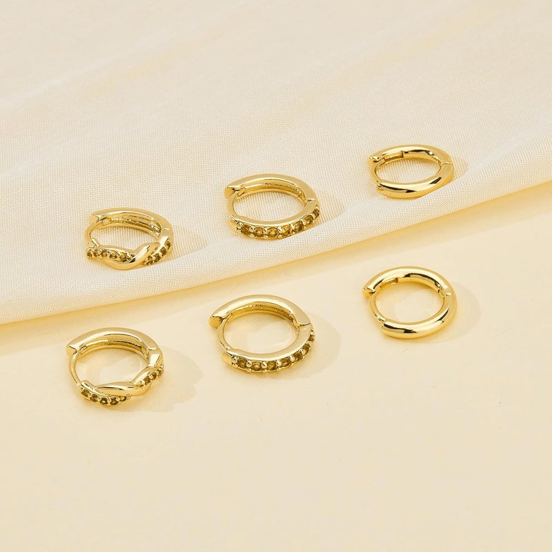 Inerney 14K Gold Plated Huggie Hoop Earrings for Women, Small Sterling Silver Earring Set Hypoallergenic Cartilage Helix Stacks, Mini Dainty Cute Trendy Birthstone Jewelry Gift for Multiple Piercings - Image 4